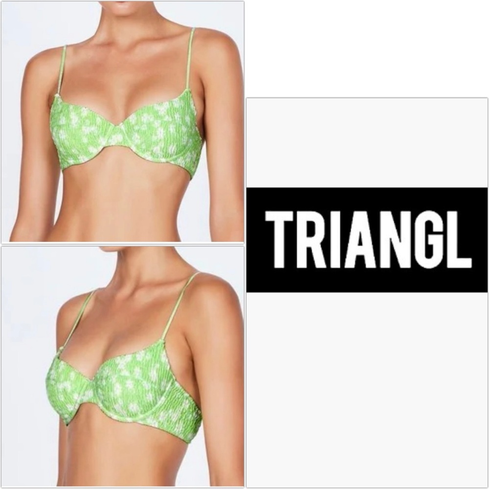 NWT Triangl Saria Spring floral green ruched bikini top size Small